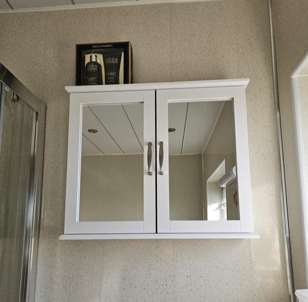 Tongue & Groove 2 Door Mirrored Cabinet White | Bathroom Storage Cabinet Furnitu