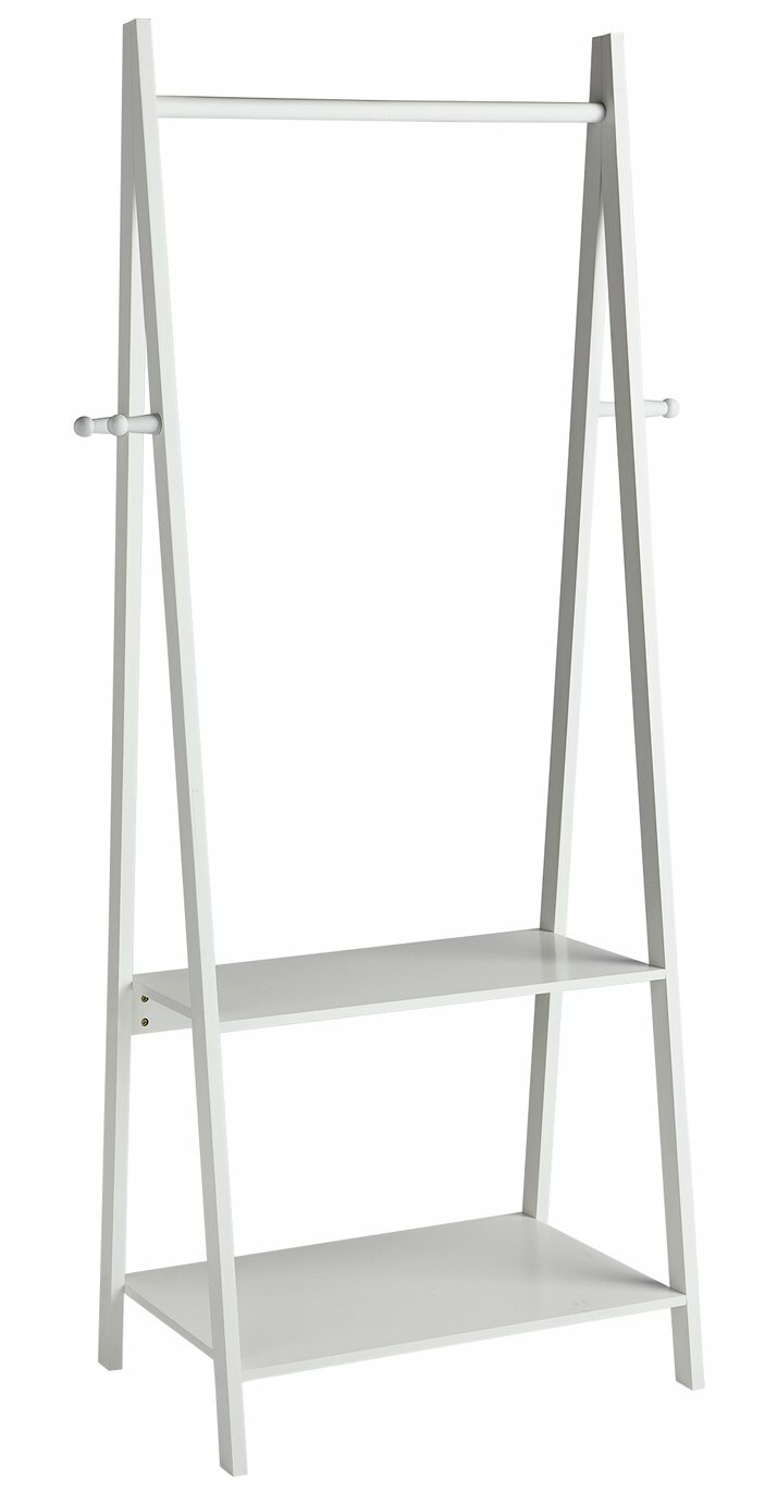 Decorative Clothes Rail with 2 Shelves - White ( B Grade )