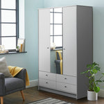 Malibu 3 Door 4 Drawer Mirror Wardrobe - Grey ( B Grade 47161 - 47170 )
