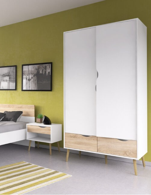 Tvilim Oslo 2 Door 2 Drawer Wardrobe - White and Oak (B GRADE 1084)