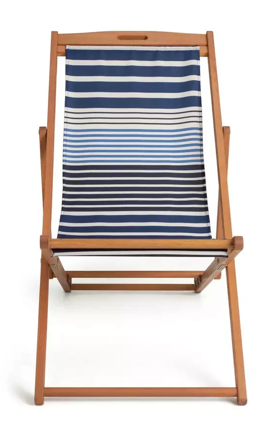 Folding Wooden Garden Deck Chair Blue | Outdoor Patio Reclining Chair Furniture
