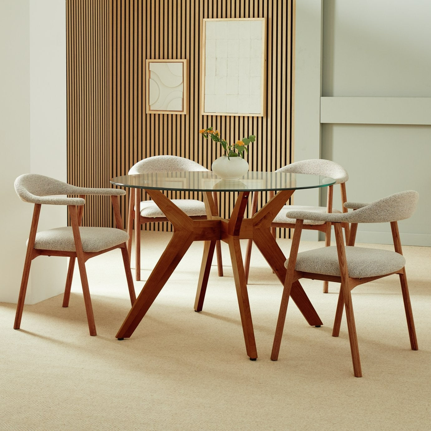 Zela Glass 4 Seater Dining Table - Walnut | Chic Mealtime Setup