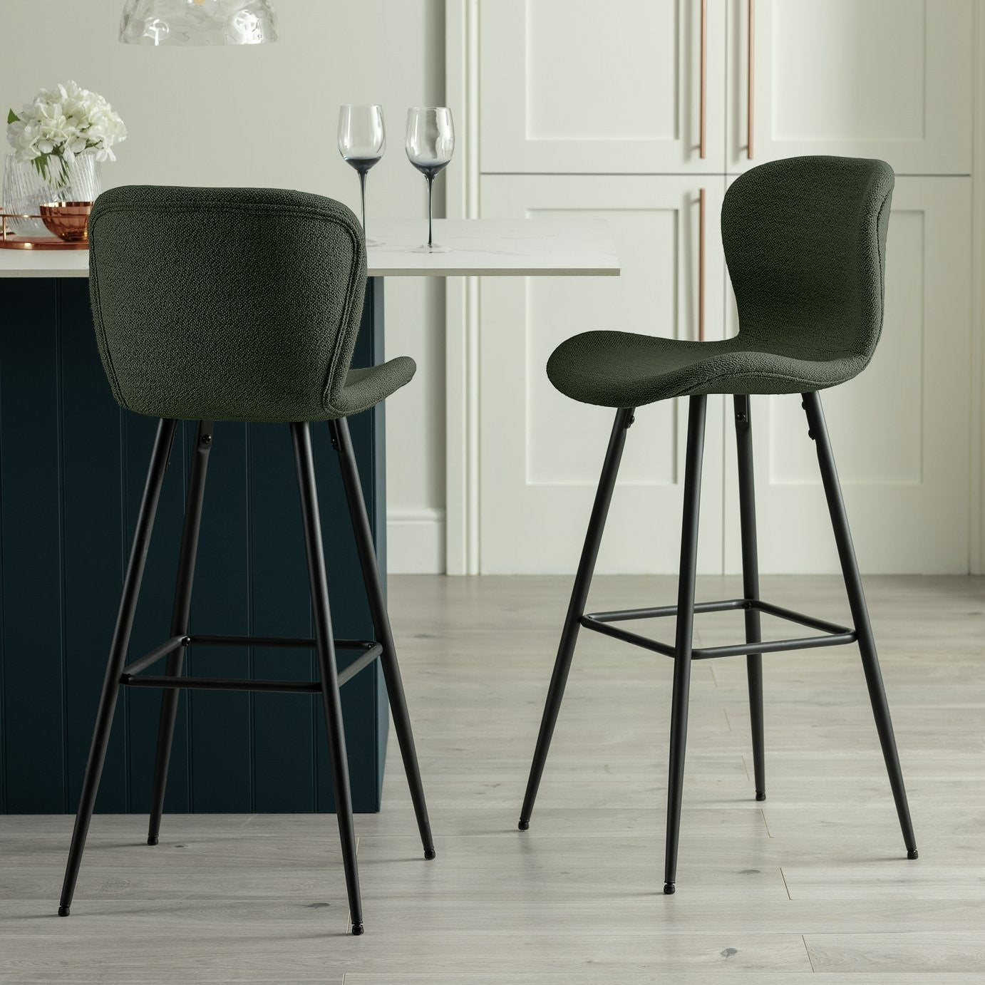 Etta Pair of Fabric Bar Stools - Green | Counter Stools Pair