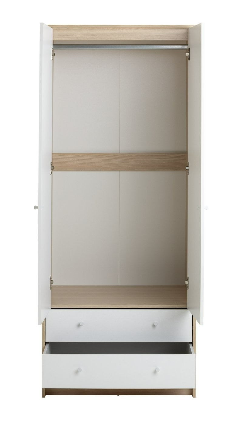 Home Kids Malibu 2 Door 2 Drawer Wardrobe - White | Childrens Bedroom Storage