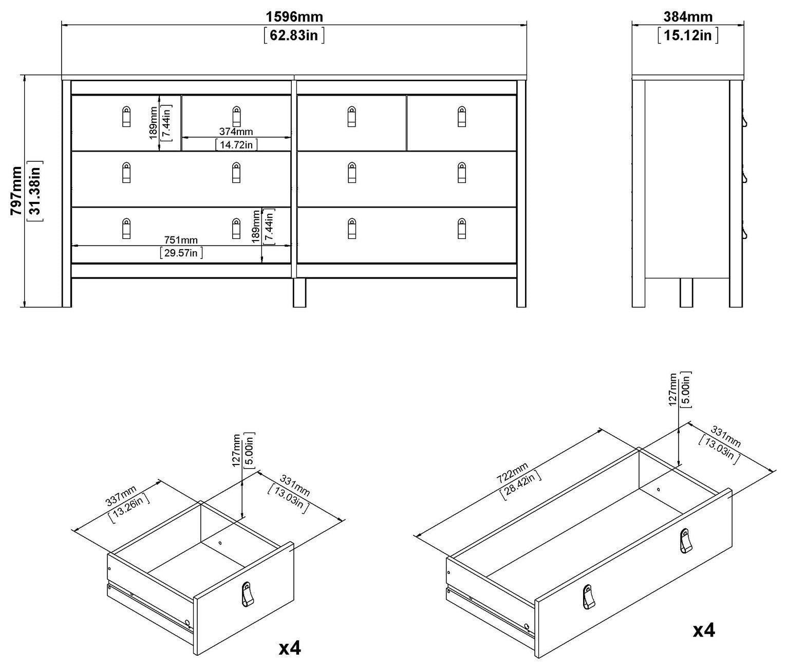 Tvilum Madrid 8 Drawer Chest - White | Modern Bedroom Storage
