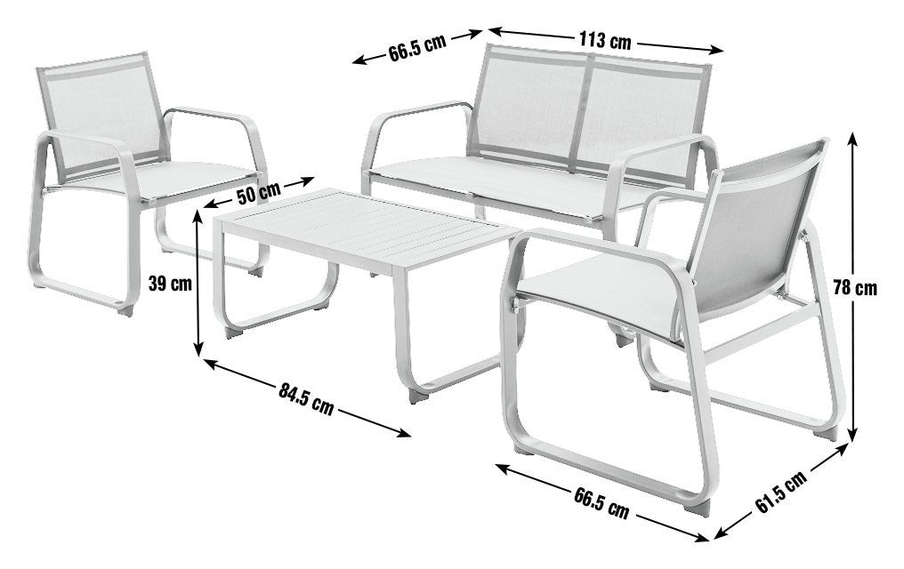 Home Trelew 4 Seater Metal Patio set - Black | Weather-resistant patio set