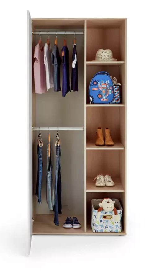 Camden 1 Door Shelved Wardrobe - White and Acacia | Neutral Interior Appeal