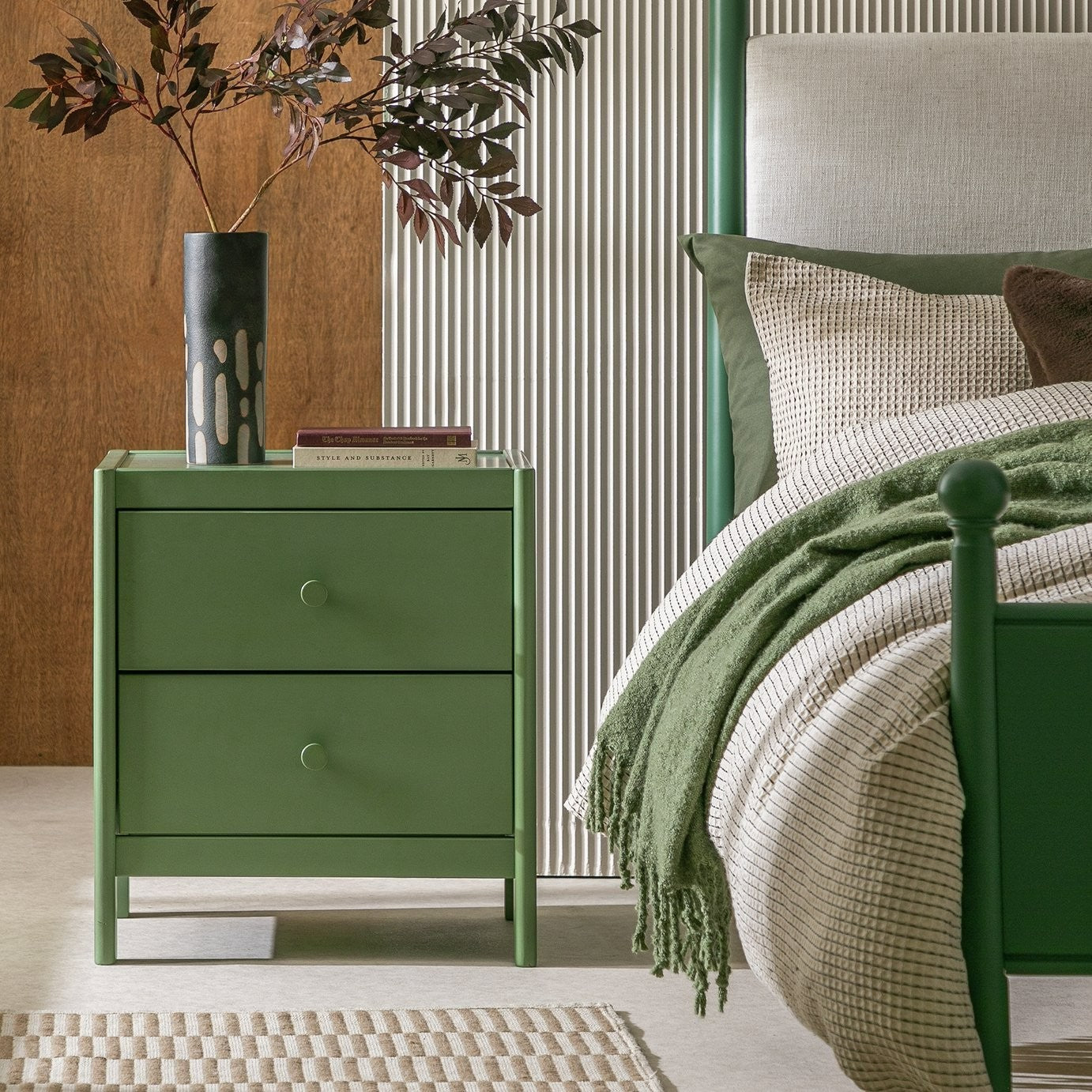 Bronte 2 Drawer Bedside Table - Green | Bedroom furniture