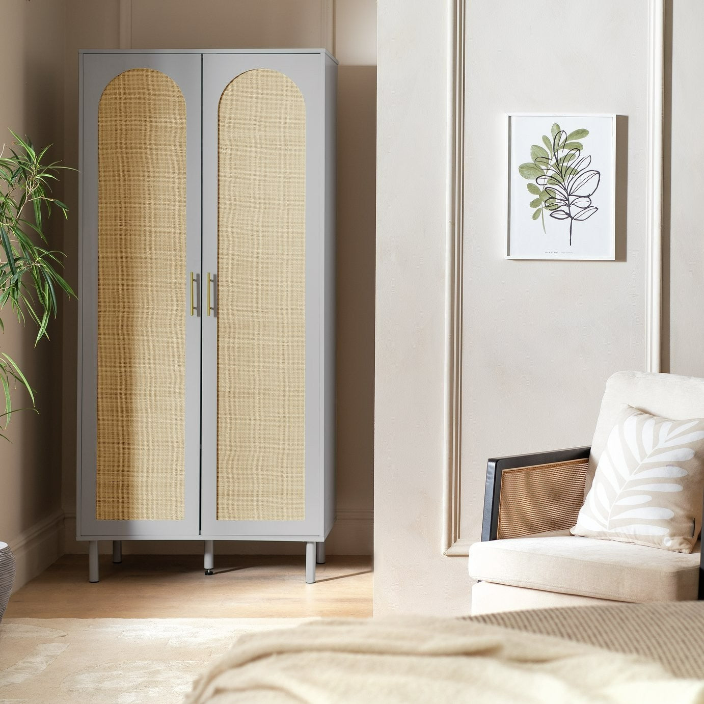 Monica 2 Door Wardrobe - Grey | Compact grey wardrobe