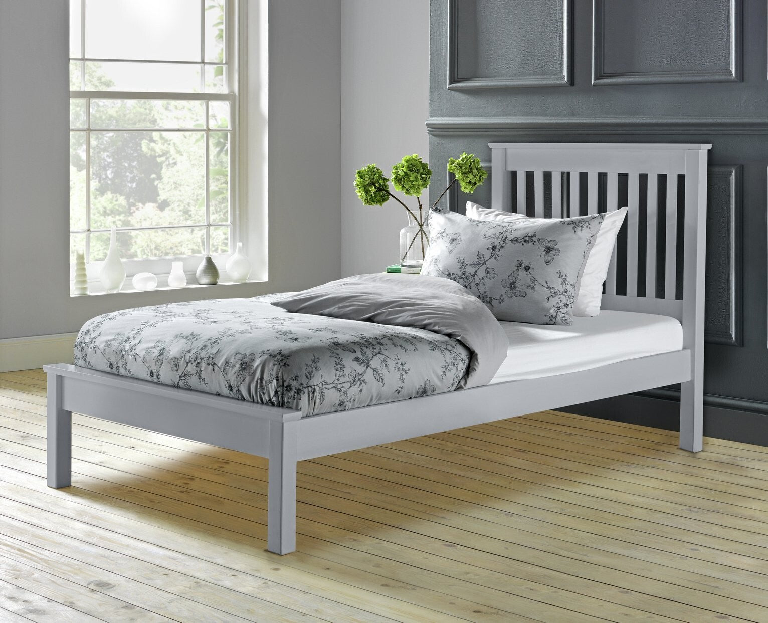Aspley Single Wooden Bed Frame - Grey | Kids Bedroom Furniture or Guest Bed Fram