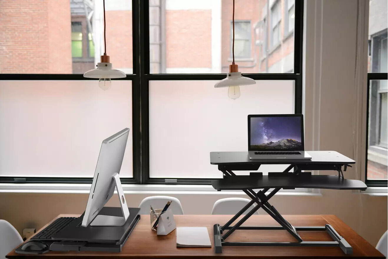 Proper AV Sit Stand Workstation 2 Tier - Black | Adjustable Standing Desk
