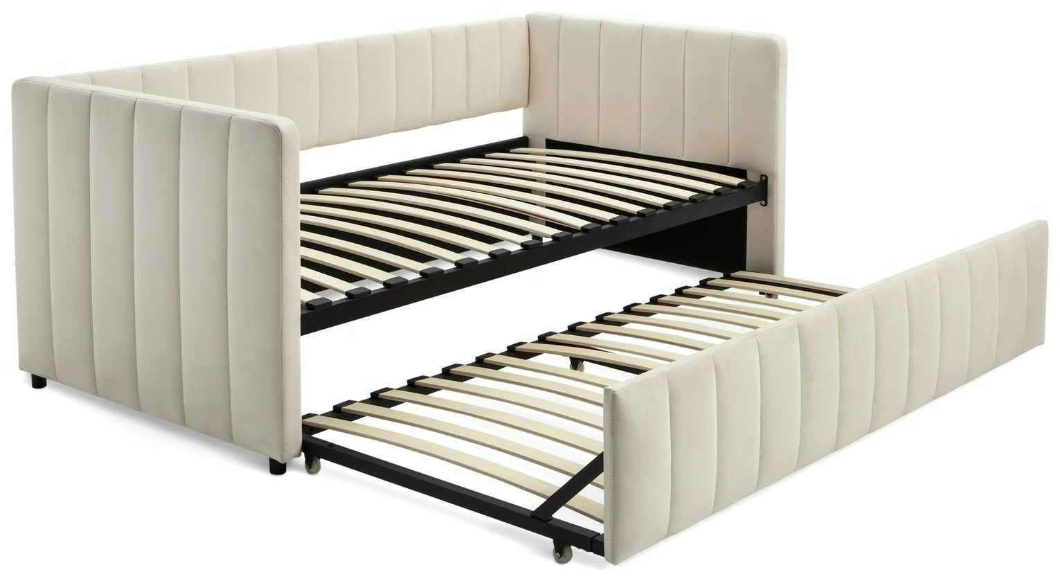 Home Pandora Velvet Trundle Day Bed - Cream | Practical Guest Setup