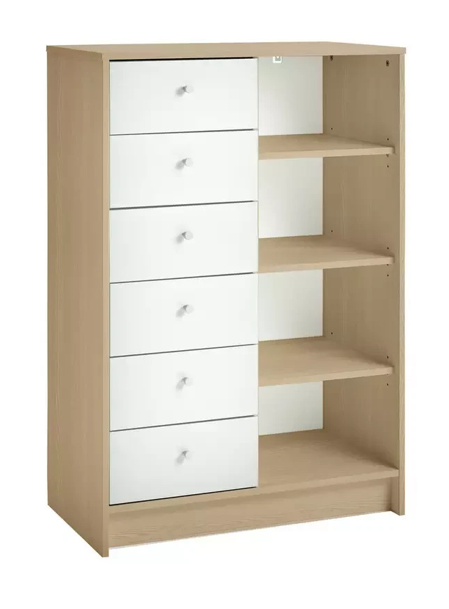 Home Kids Malibu 6 Drawer Chest White & Oak | Children’s Bedroom Storage Unit
