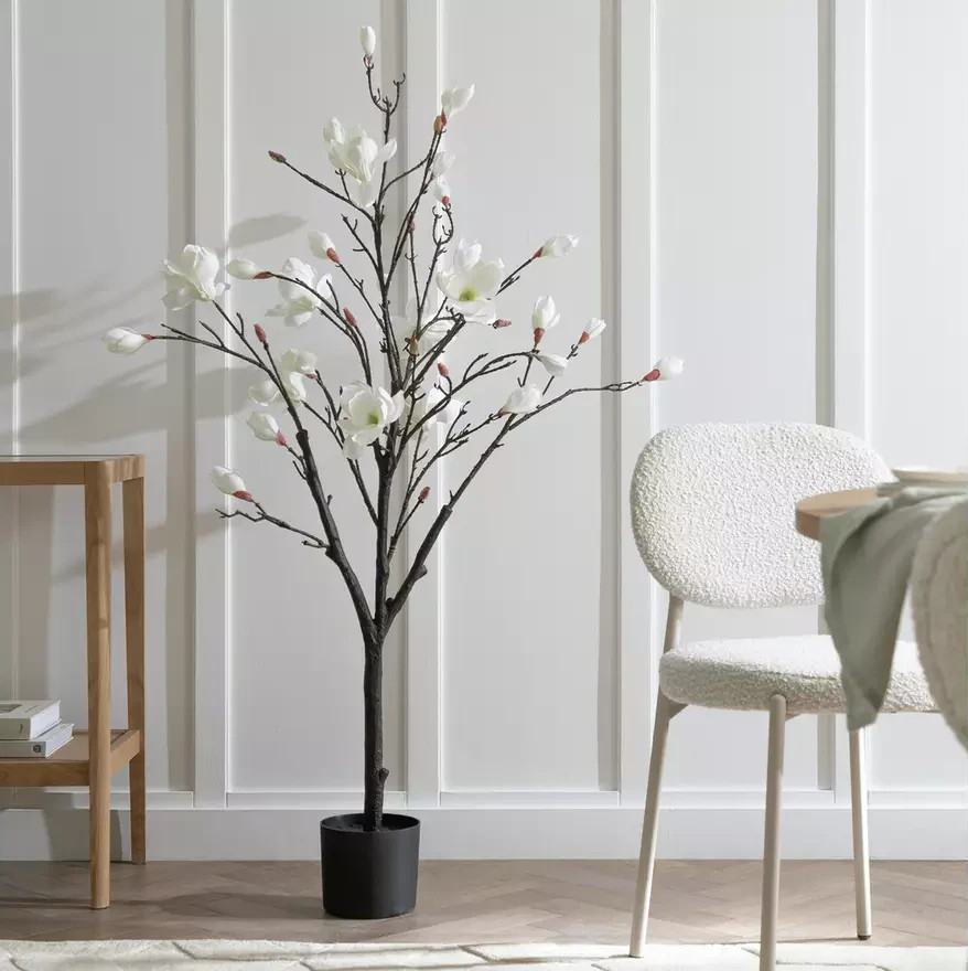 Home Artificial White Magnolia Tree 71cm | Realistic Indoor Home Plant Decoratio