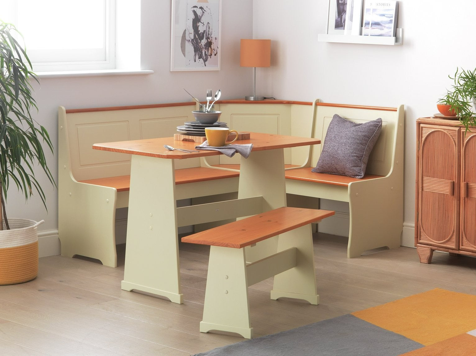 Haversham Pine Dining Table & 1 Pine Bench | Rustic Family Mealtime