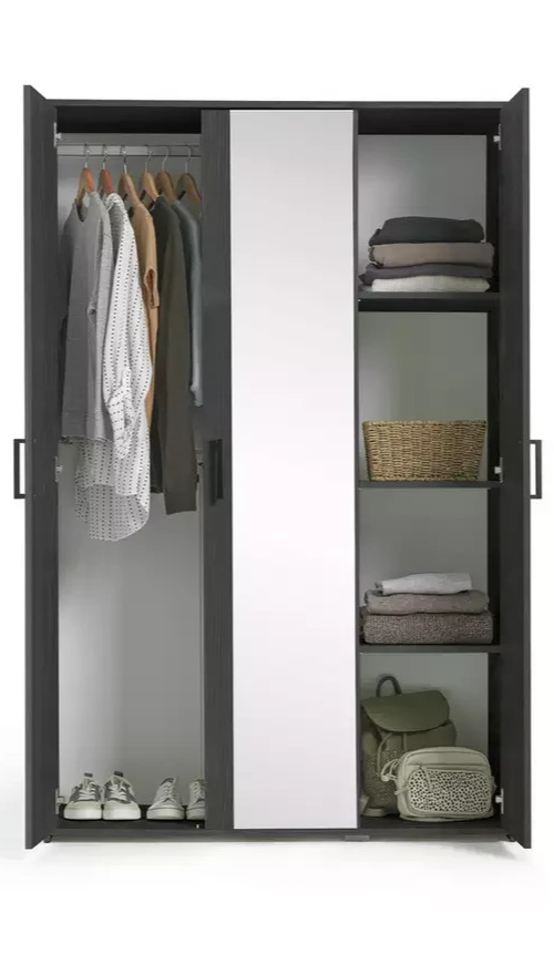 Oslo 3 Door Mirror Wardrobe - Black Oak Effect (B Grade)