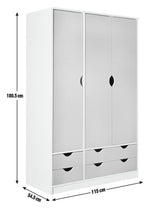 Kids Pagnell 3 Door 4 Drawer Wardrobe - White | large kids wardrobe