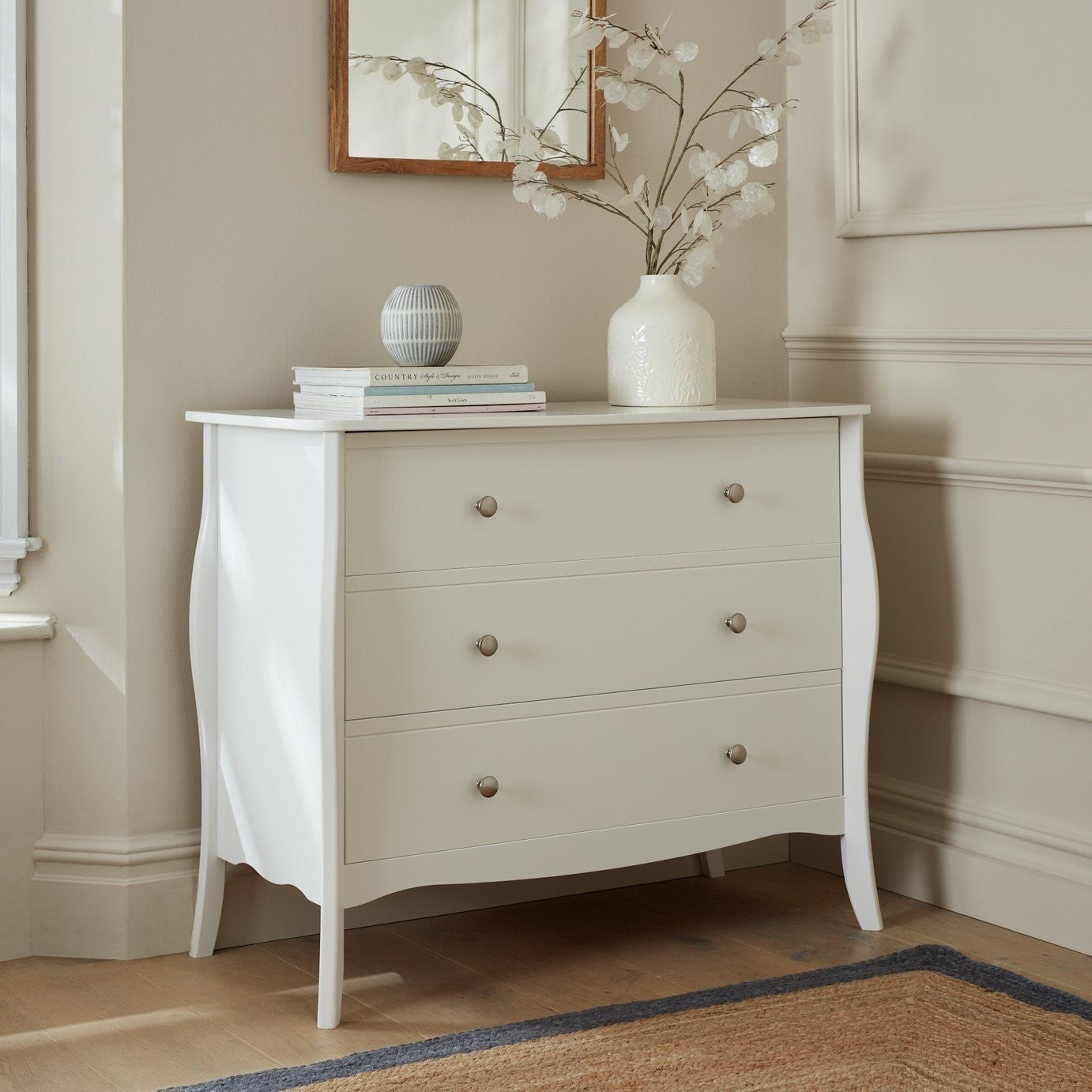 Home Amelie 3 Drawer Chest - White | Stylish 3 drawer chest for bedroom