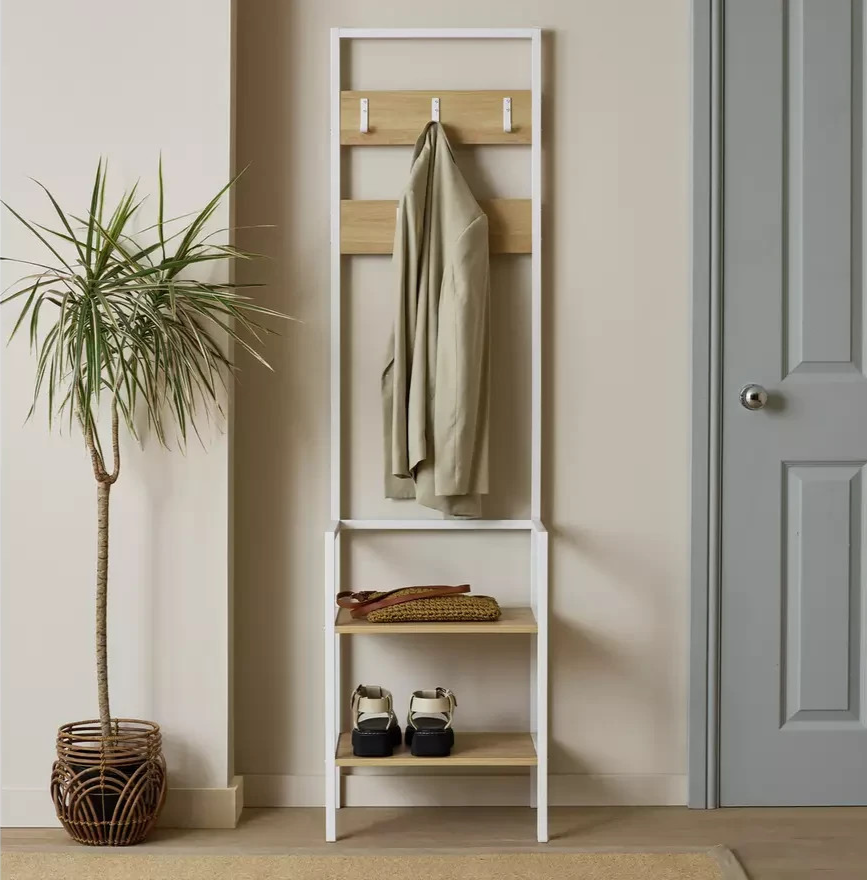 Flindor Hallway Tree Oak | Hallway Coat Rack Shoe Storage Furniture