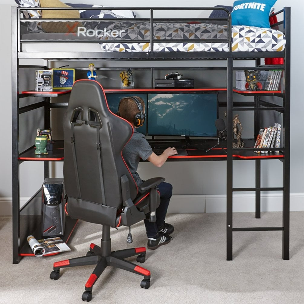 X Rocker Battle High Sleeper Gaming with XL Gaming Desk | Modern Teen Interior