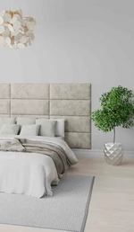 Wall Mounted Upholstered Panels Modular Velvet Fabric Pearl ( pack of 4 )