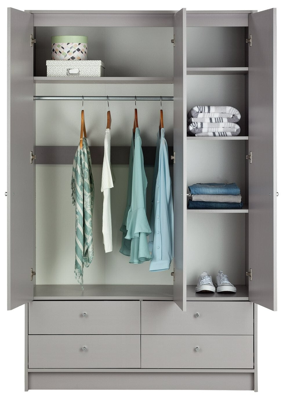 Home Malibu 3 Door 4 Drawer Wardrobe - Grey