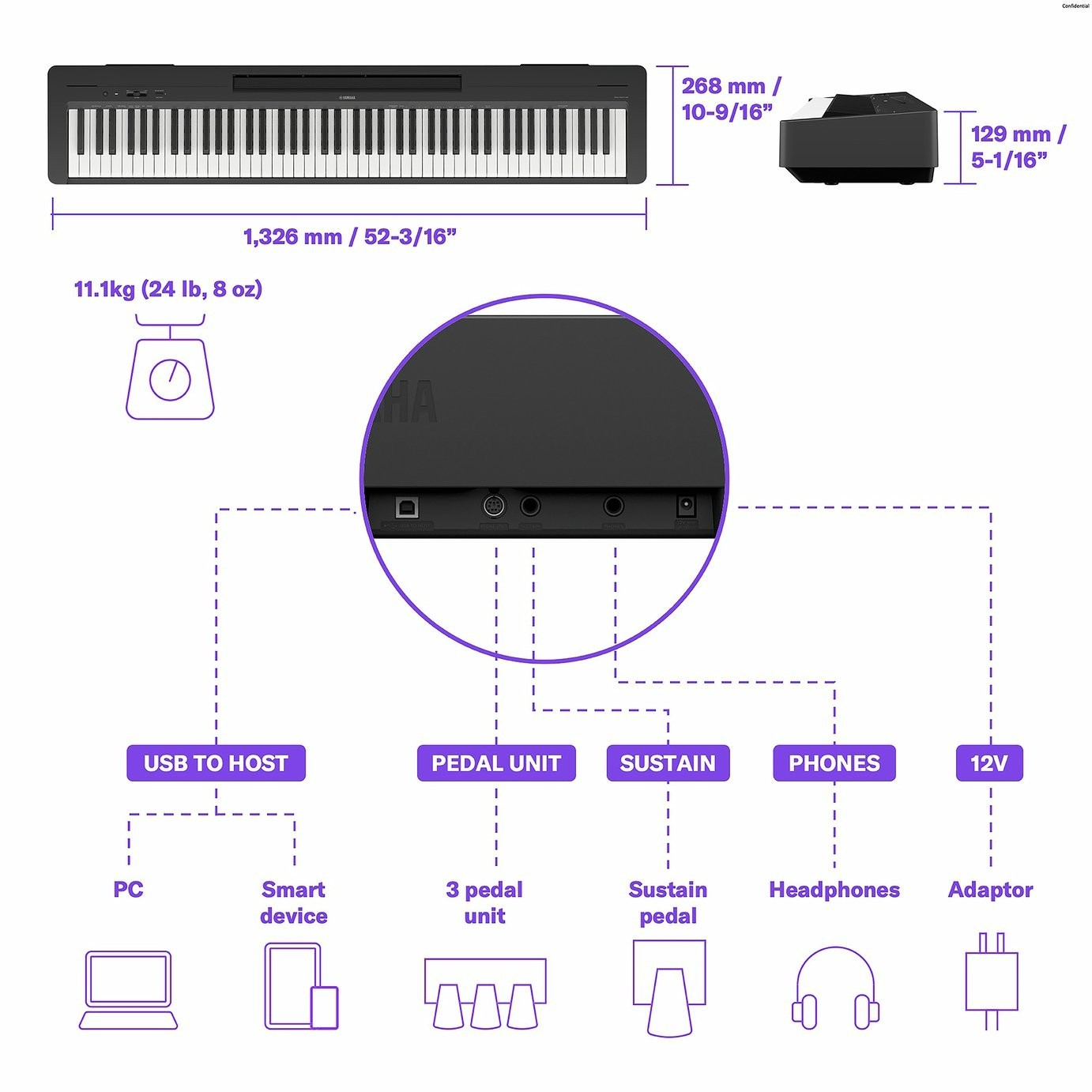Yamaha P-145BT Full Note 88 Note Digital Piano | Portable Keyboard Instrument