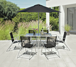 Home Pacific 6 Seater Folding Metal Patio Set - Black | Furniture With Parasol