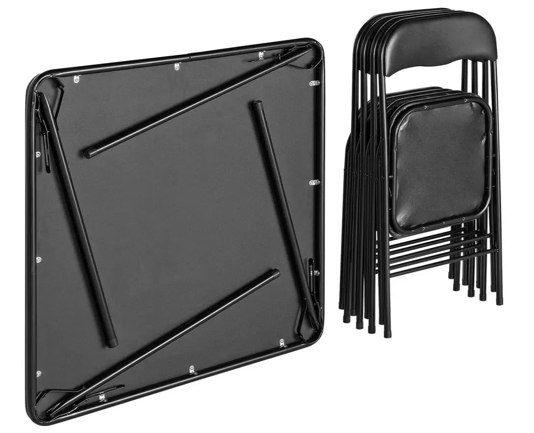 Quin Folding Black Dining Table & 4 Black Chairs