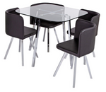 Elsie Glass Modern Dining Table 4 Chairs Black Faux Leather For Kitchen