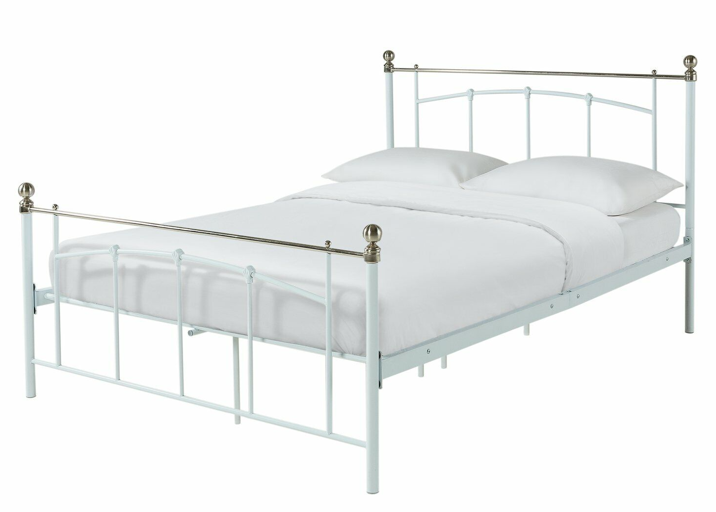 Home Yani Double Metal Bed Frame White | Sturdy Bedroom Furniture with Mattress