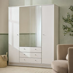 Home Malibu 4 Door 3 Drawer Mirror Wardrobe - White | white mirrored wardrobe