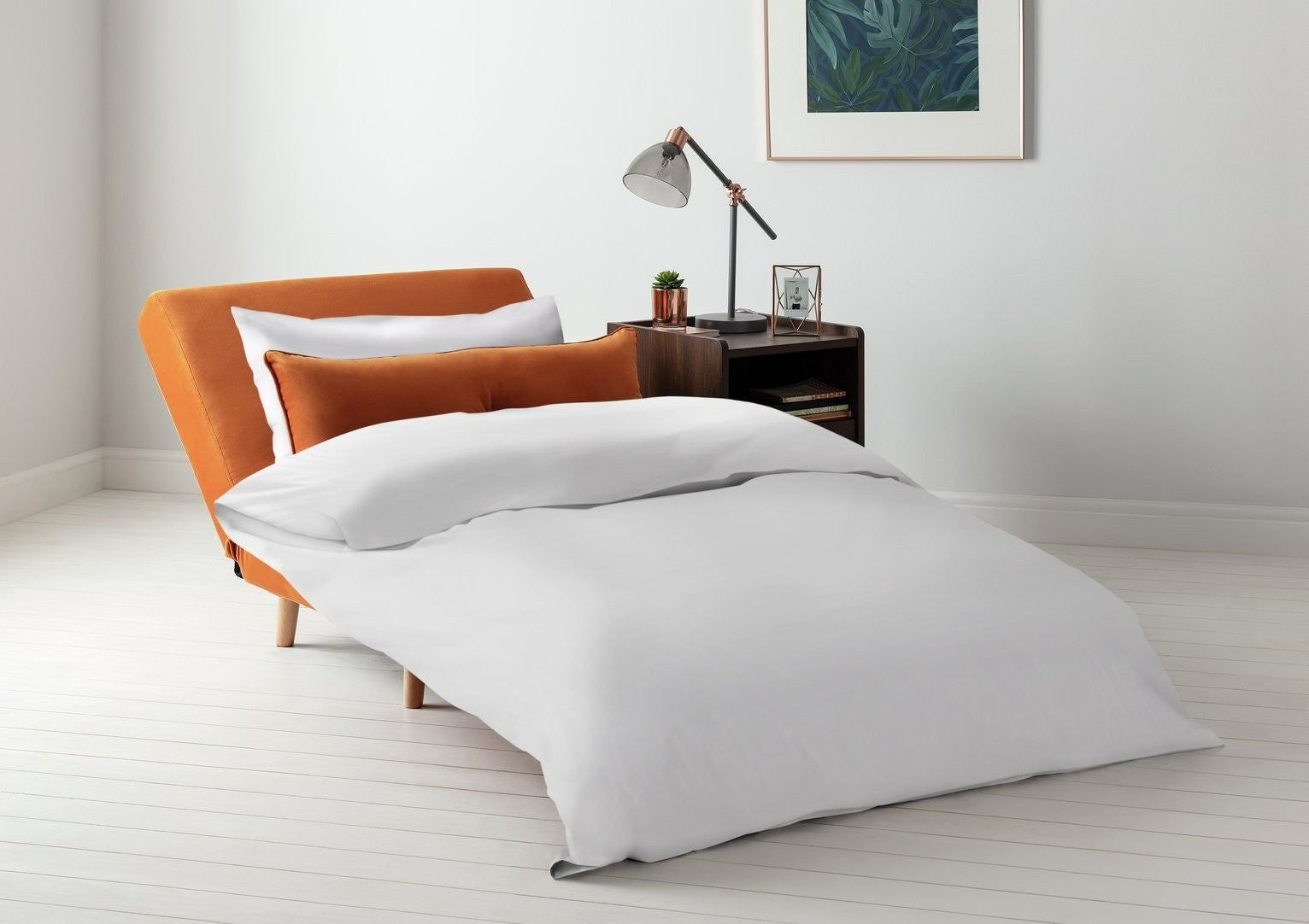 Roma Velvet Fabric Chairbed - Orange | Small Sofa Bed Guest Chair
