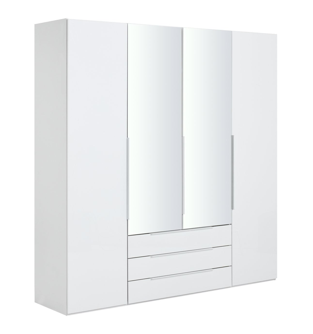 Hallingford 4 Door 3 Drawer Wardrobe- White Gloss | High Shine Furniture