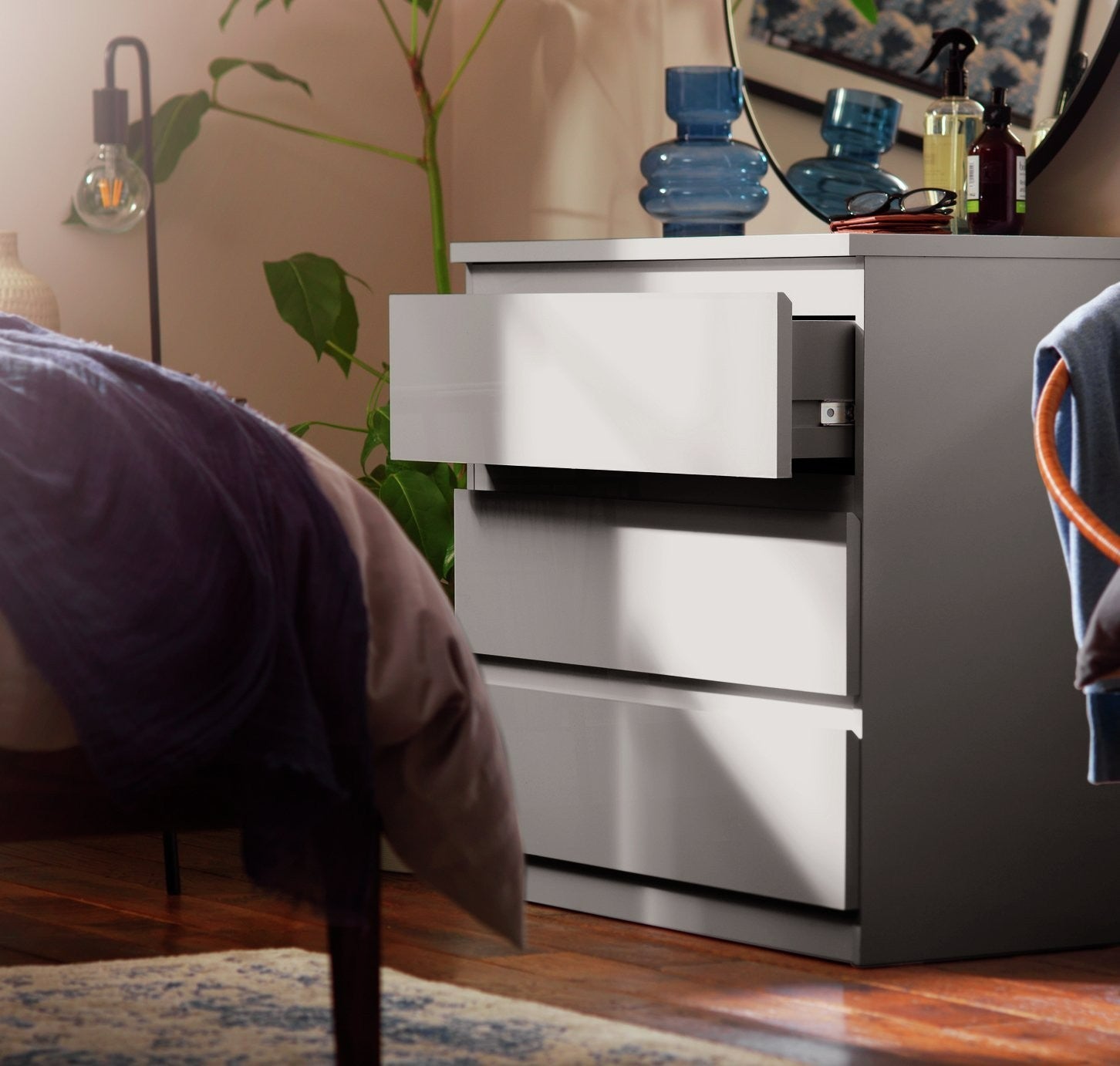 Home Jenson 3 Drawer Chest - Grey Gloss | Organizer Bedroom Furniture