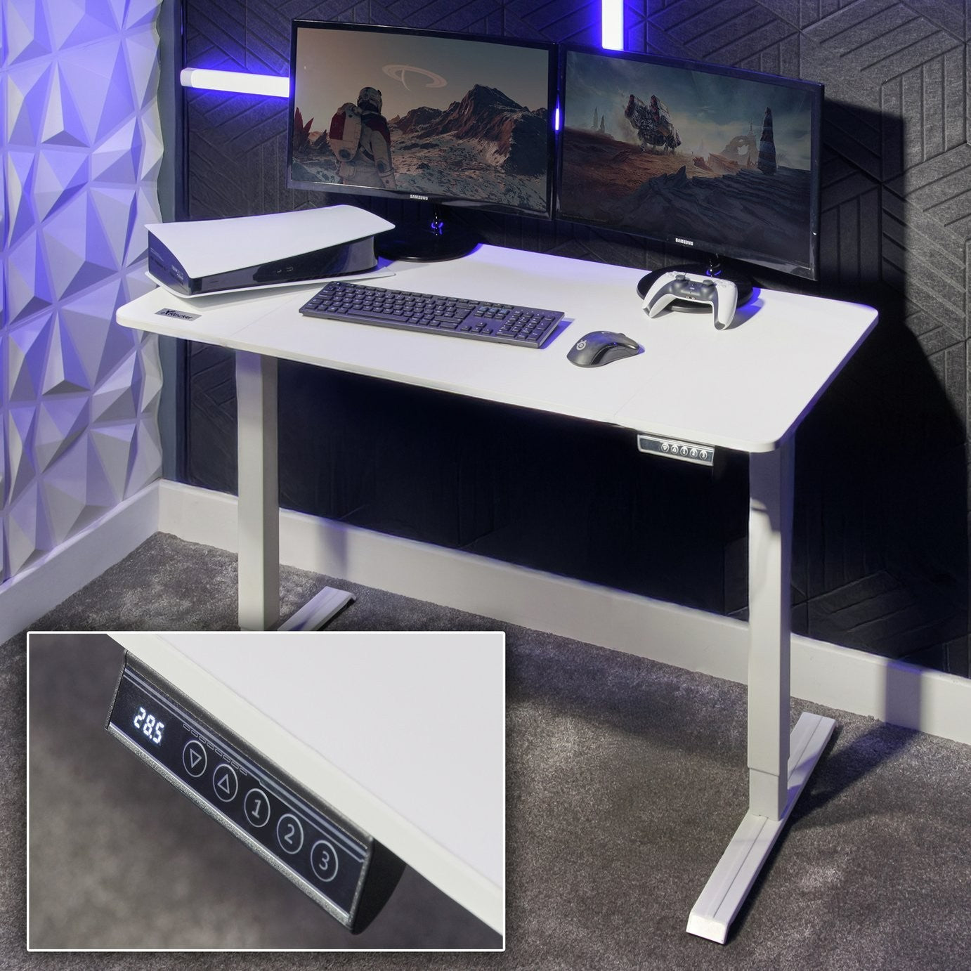 X Rocker Ascend Electric Height Adjustable Gaming Desk-White |Streamer Workspace