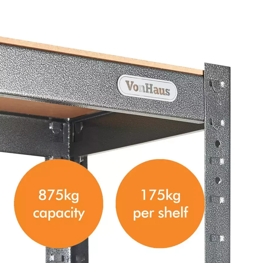 VonHaus 5 Tier Heavy Duty Shelving Unit | Garage Storage Shelving Rack
