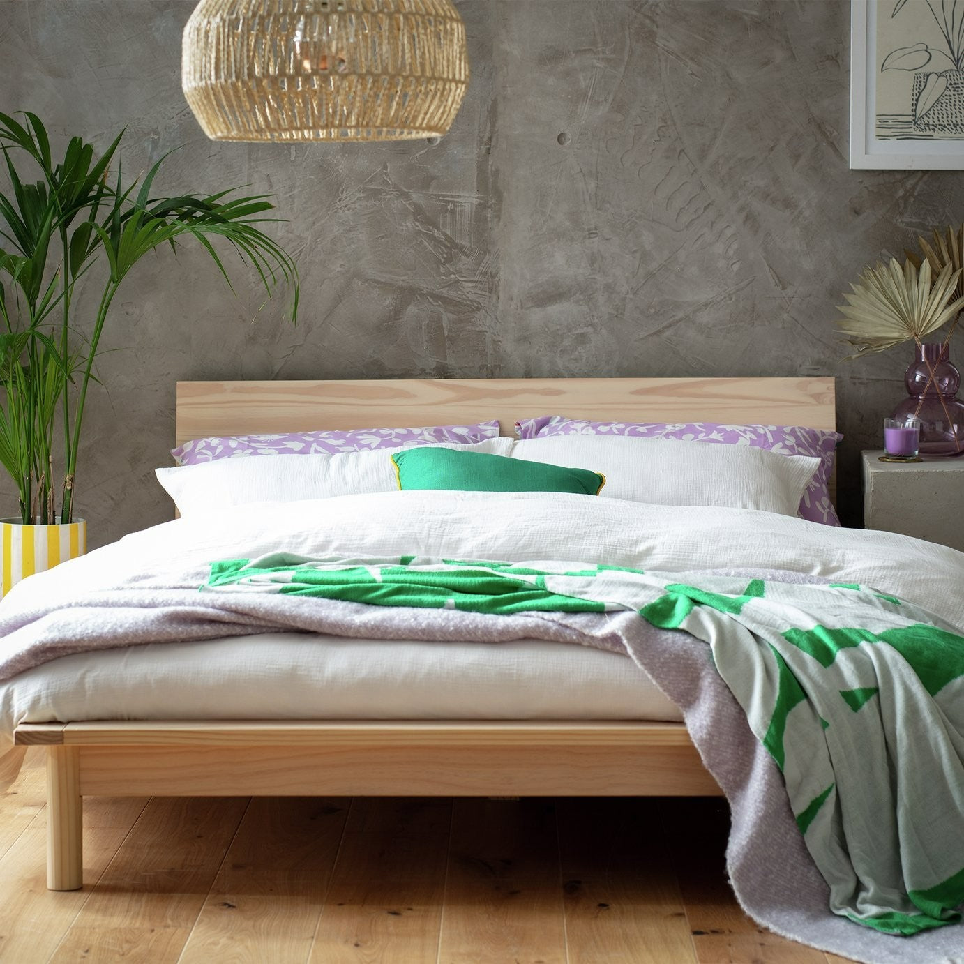 Akio Small Double Wooden Platform Bed Frame- Natural | Japanese style bed frame