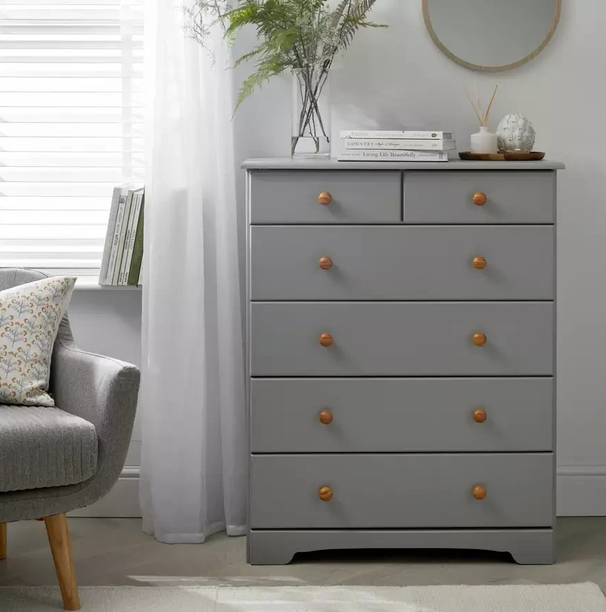 Home Nordic 6 Drawer Chest Grey | Wooden Storage Unit Bedroom Furniture