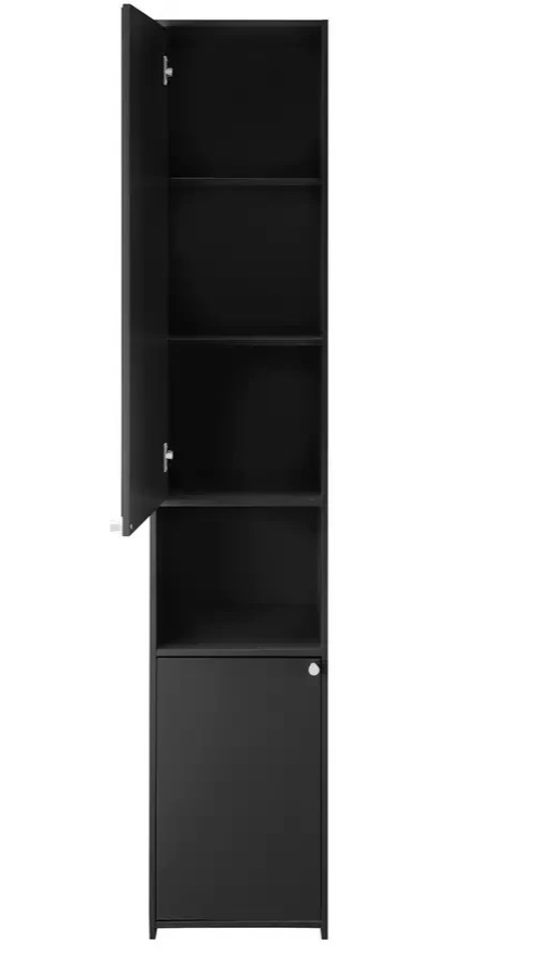 Home Prime Mirrored Bathroom Tallboy Black | Freestanding Bathroom Storage Unit