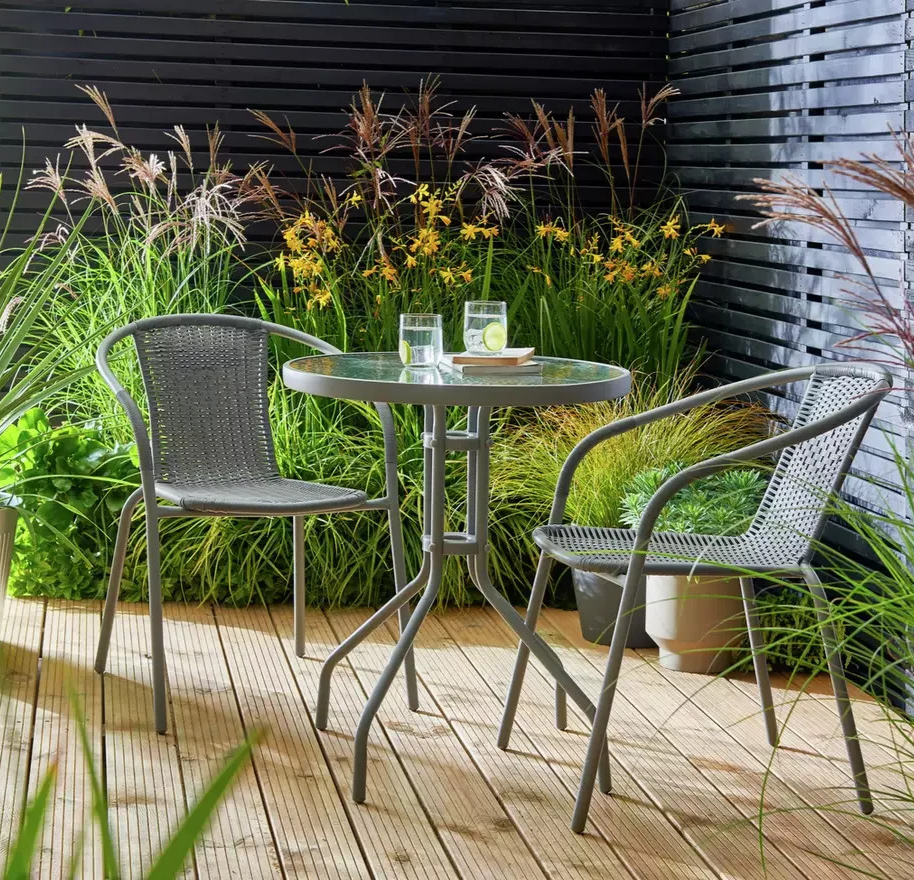 Home 2 Seater Rattan Effect Garden Bistro Set - Grey