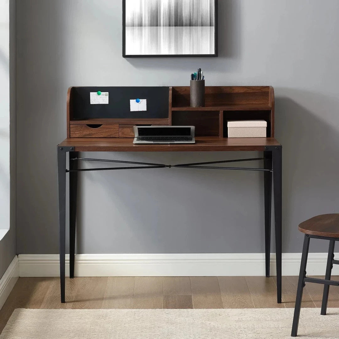 Nyla Angle Iron Desk with Hutch - Walnut