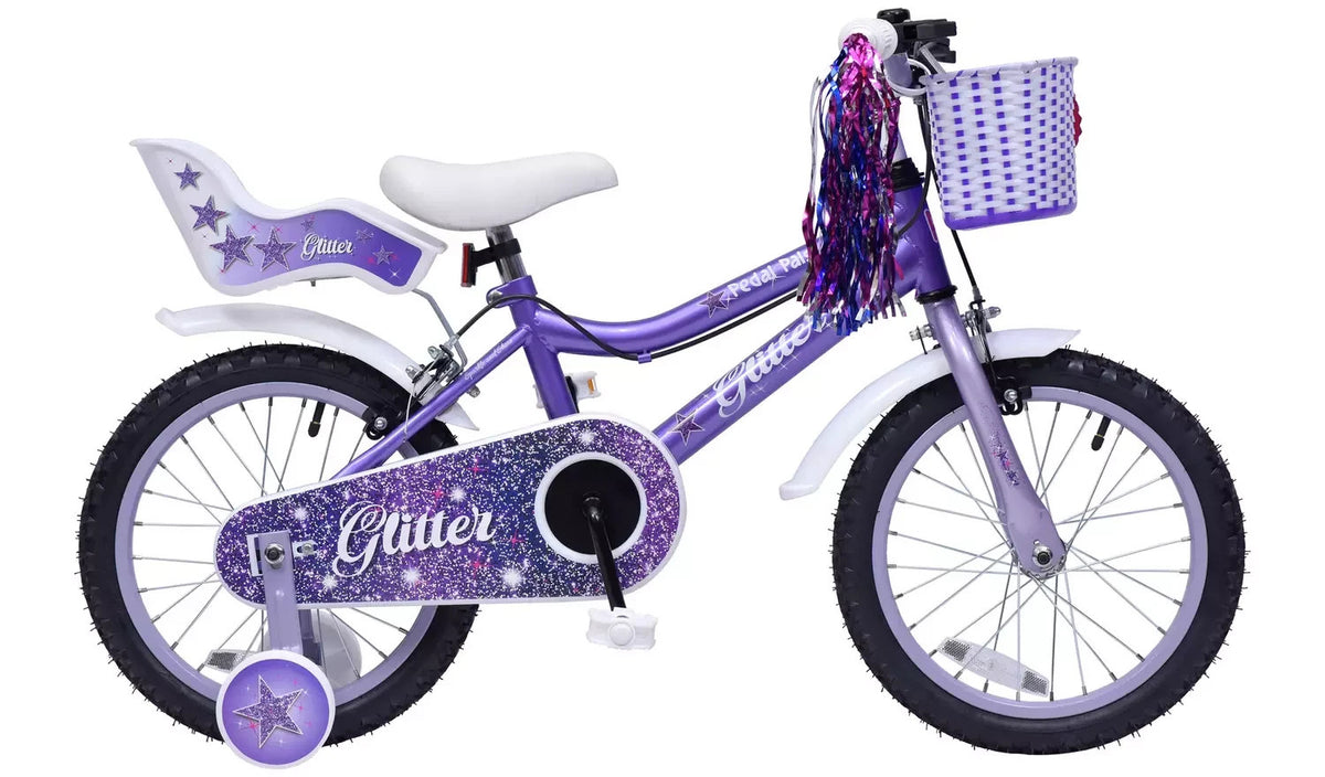 Pedal Pals Glitter 16 Inch Kids Mountain Bike Purple | Children’s Bicycle Bike