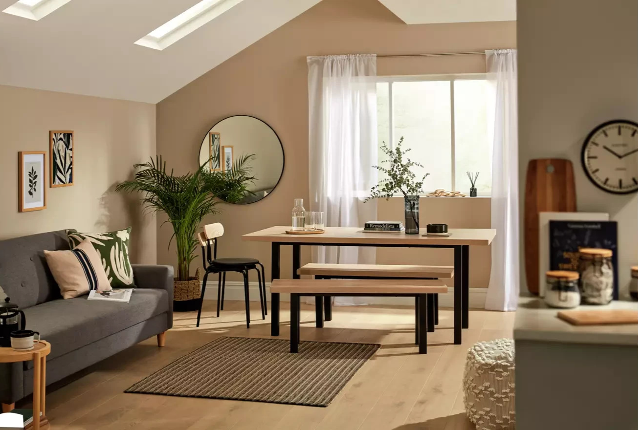 Home Zayn Dining Table & 2 Benches Birch | Space Saving Dining Furniture Set