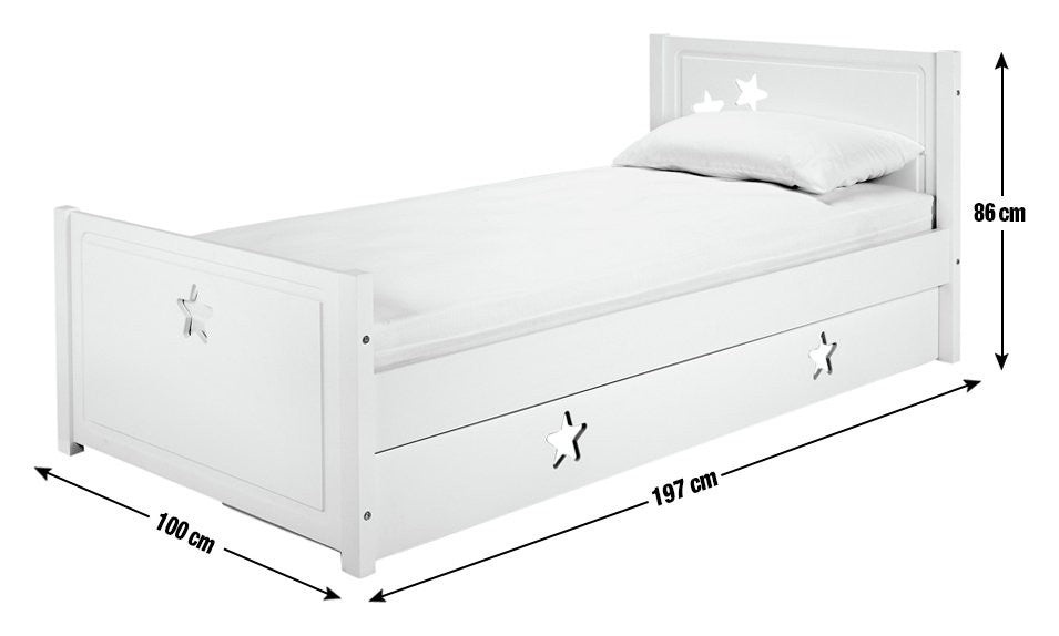 Stars Single Bed Frame With Drawer - White | Kids Bedroom Furniture