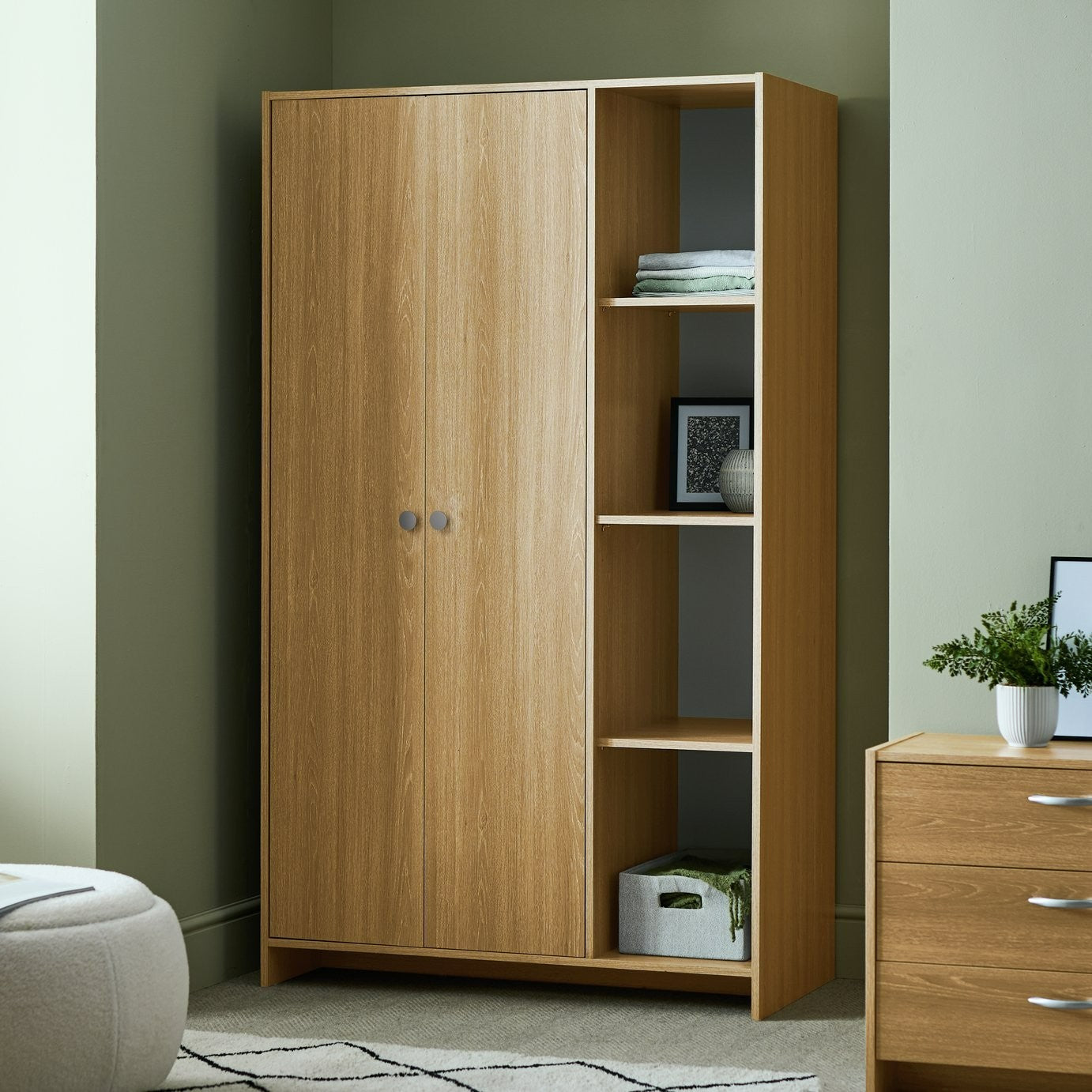 Home Seville 2 Door Open Shelf Wardrobe - Oak Effect | Wardrobe with shelving
