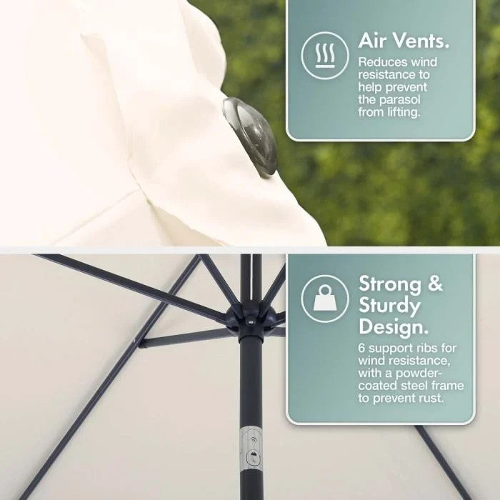 2.7m Steel Garden Parasol Ivory Cream | Outdoor Patio Sun Umbrella