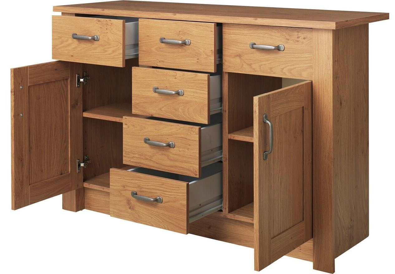 Home Ohio 2 Door 6 Drawer Sideboard - Oak Effect | Living Room Storage Unit