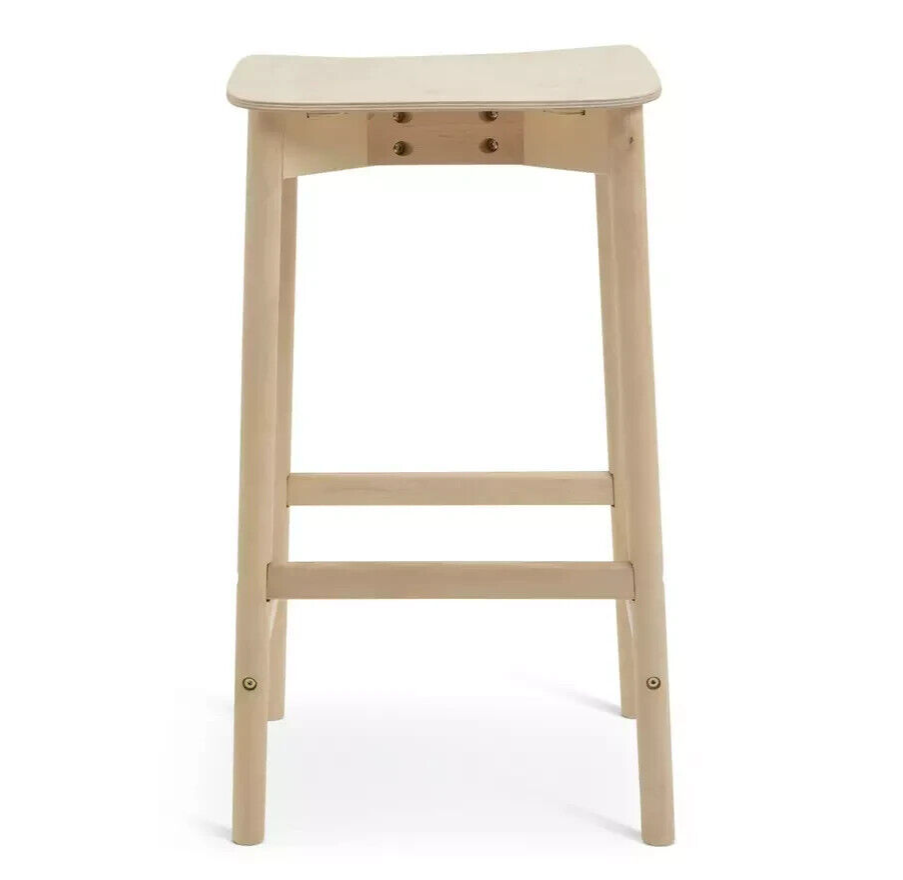 Habitat Nina Solid Birch Bar Stool - Natural | Modern Kitchen Breakfast Chair