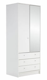 Home Malibu 2 Door 3 Drawer Mirror Wardrobe - White | Modern white wardrobe